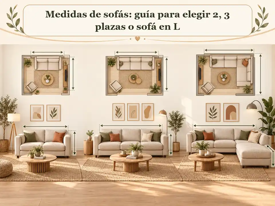 Medidas de sofás de 2, 3 plazas y sofá en L