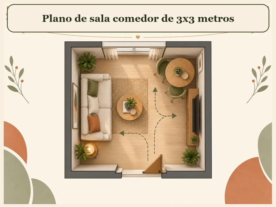Plano de sala comedor de 3x3 metros