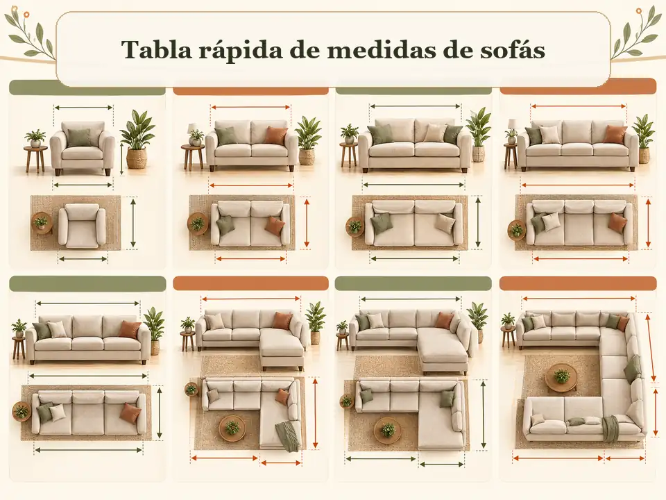 Tabla rápida de medidas de sofás