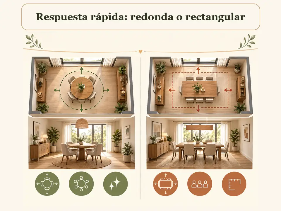 Guía rápida para elegir entre mesa redonda y rectangular según el espacio