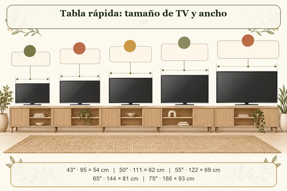 Tabla visual de tamaño y ancho del televisor