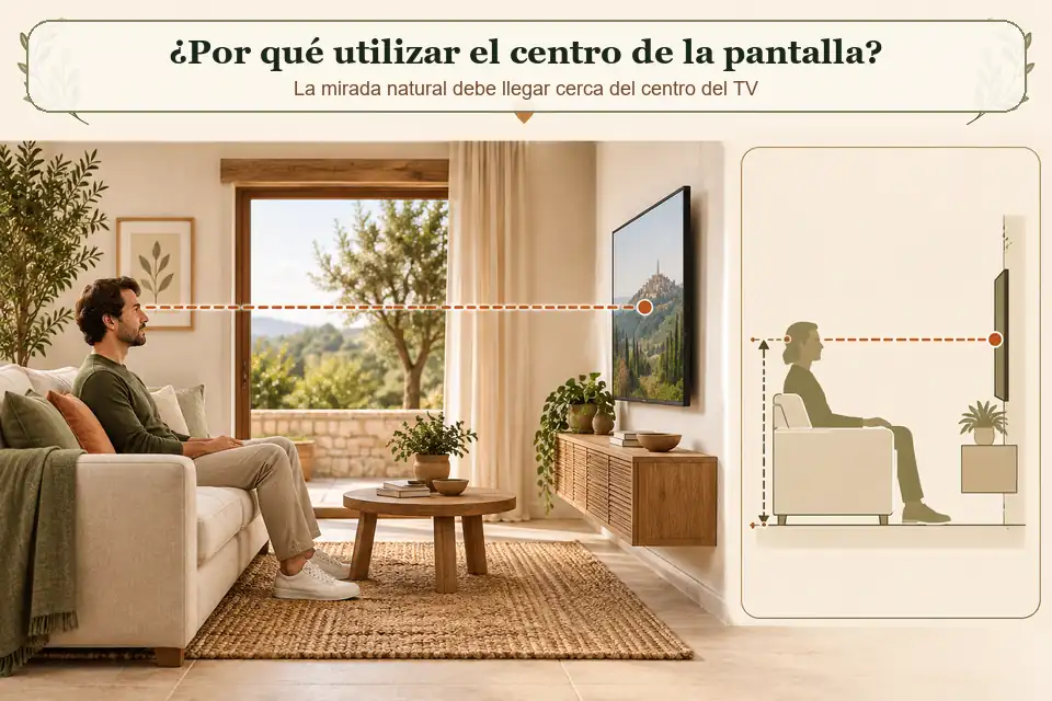 Línea visual entre los ojos y el centro de la pantalla