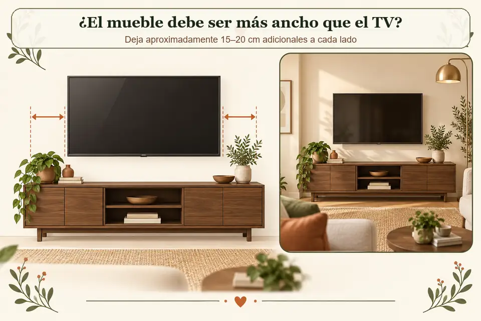 Proporción entre televisor y mueble más ancho