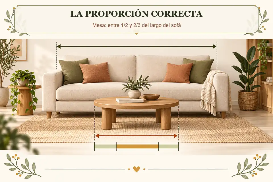 Proporción entre la mesa de centro y el largo del sofá