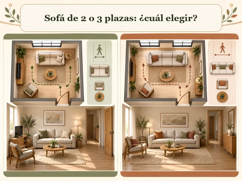 Comparación entre sofá de 2 y 3 plazas