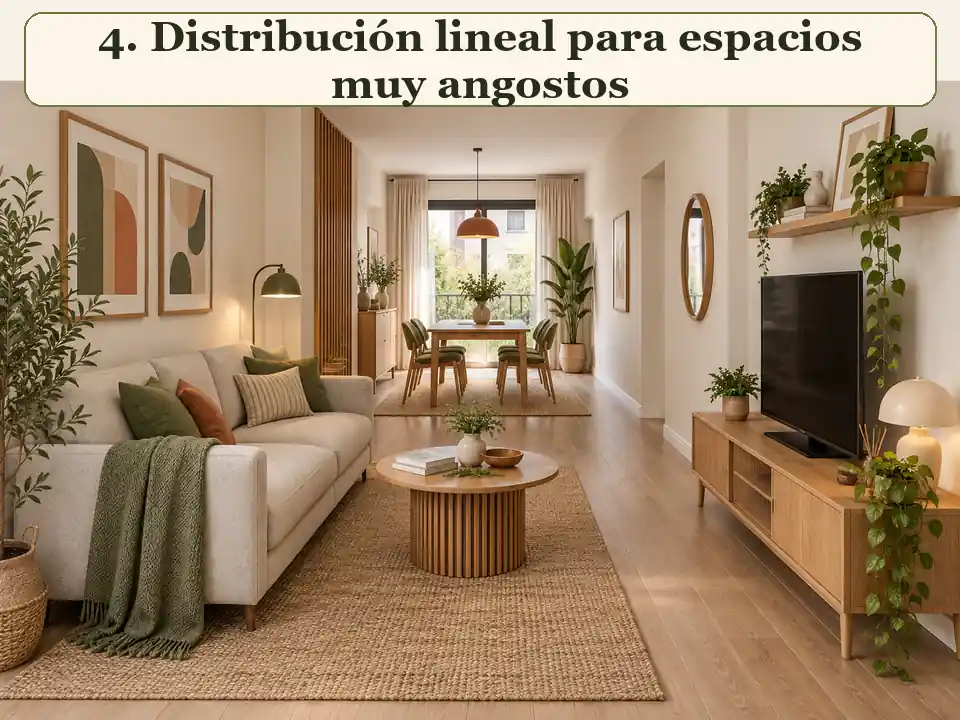 Distribución lineal para una sala comedor muy angosta