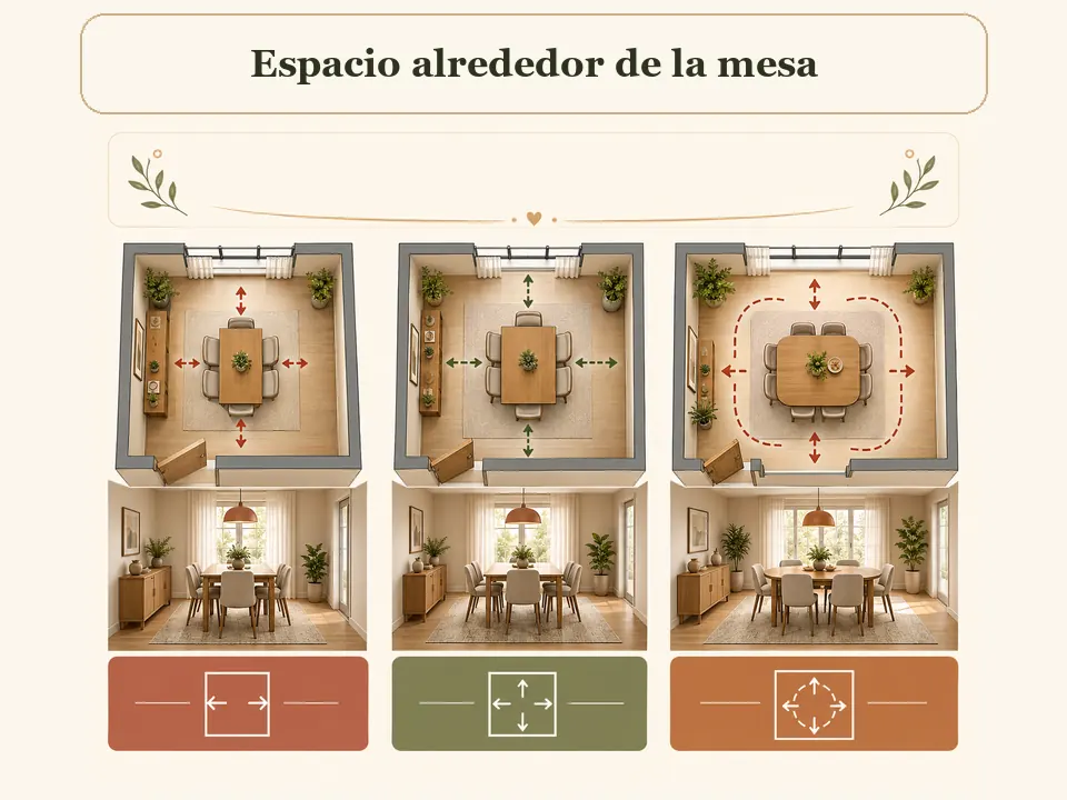 Espacio de circulación recomendado alrededor de una mesa