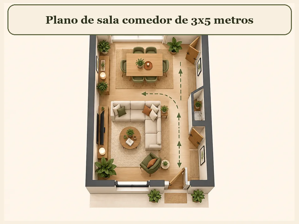 Plano de sala comedor de 3x5 metros