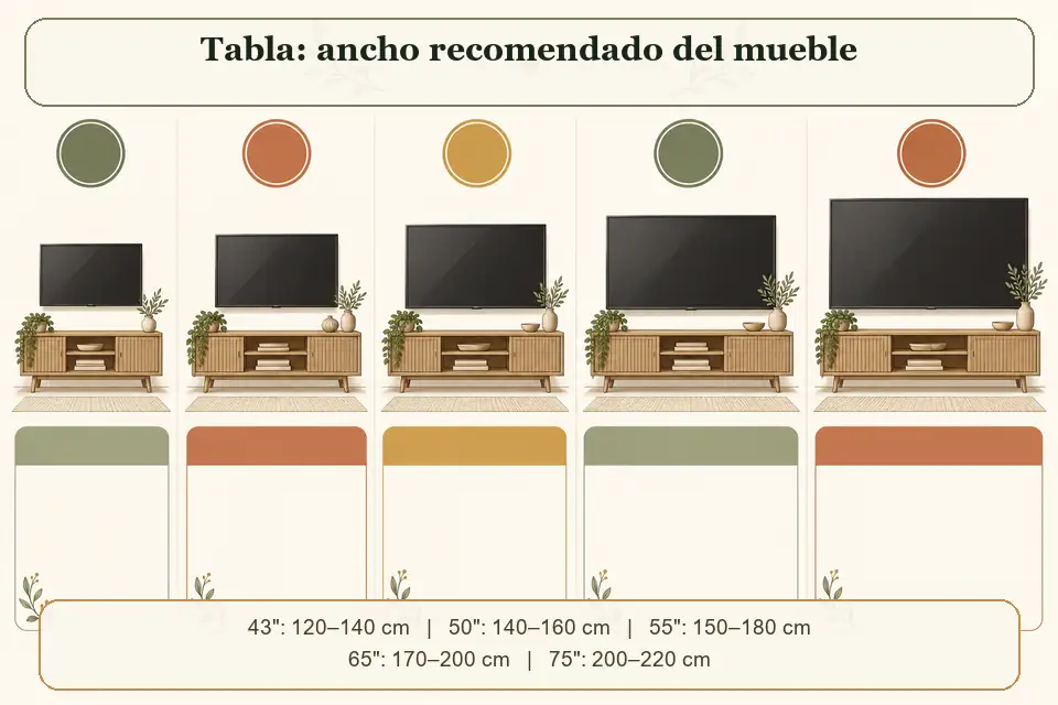 Tabla de ancho recomendado del mueble para TV