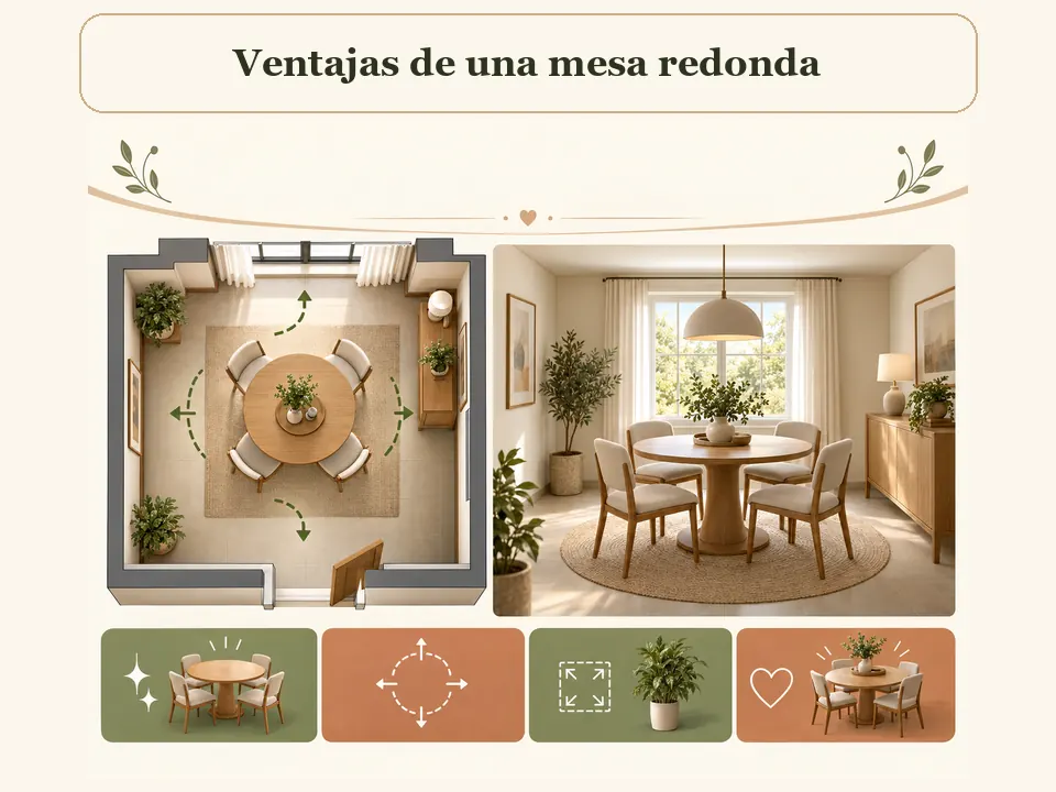 Ventajas de una mesa redonda para circulación y conversación