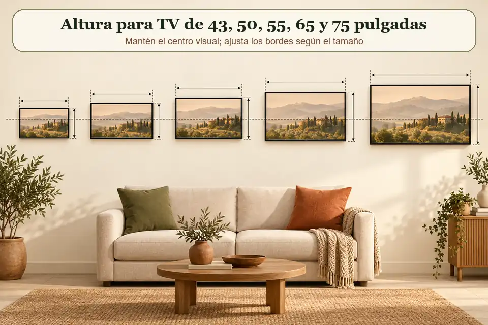 Comparación de altura de televisores según pulgadas
