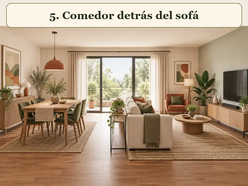 Comedor ubicado detrás del sofá