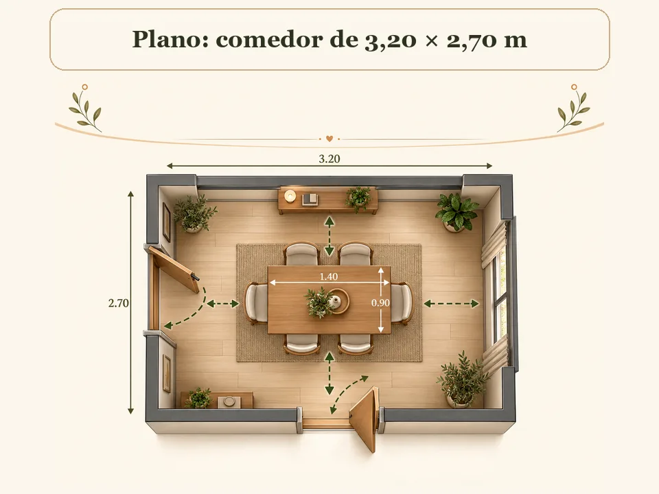 Plano de comedor de 3,20 por 2,70 metros