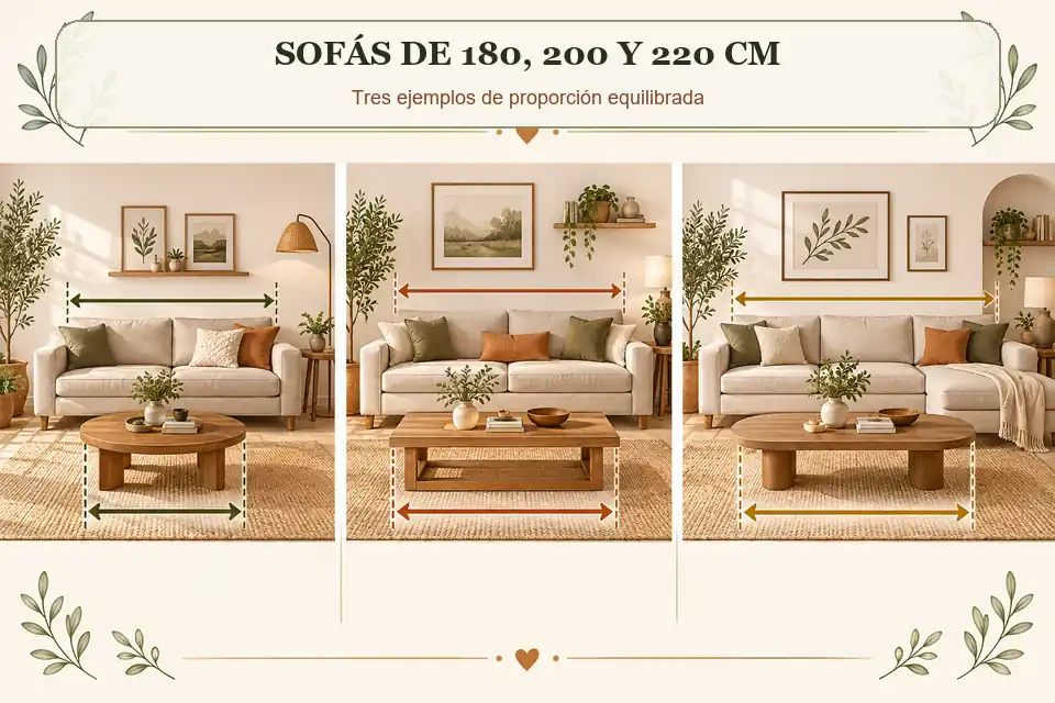 Mesas de centro para sofás de 180 200 y 220 centímetros