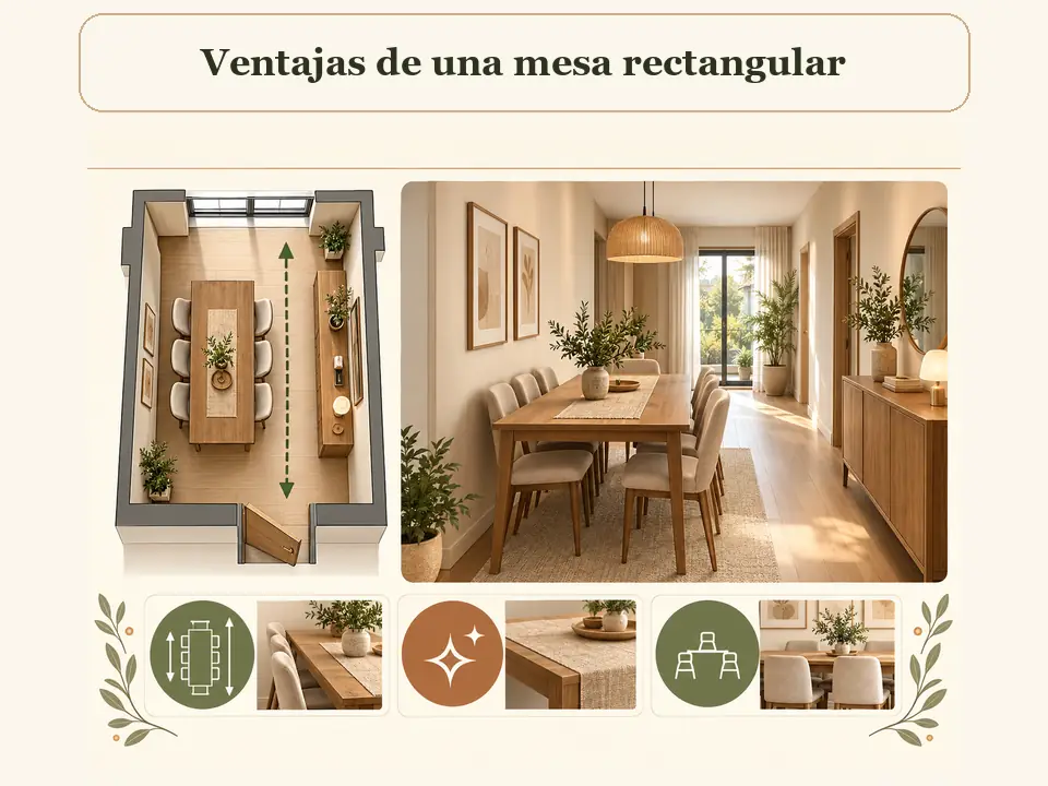 Ventajas de una mesa rectangular en comedores alargados