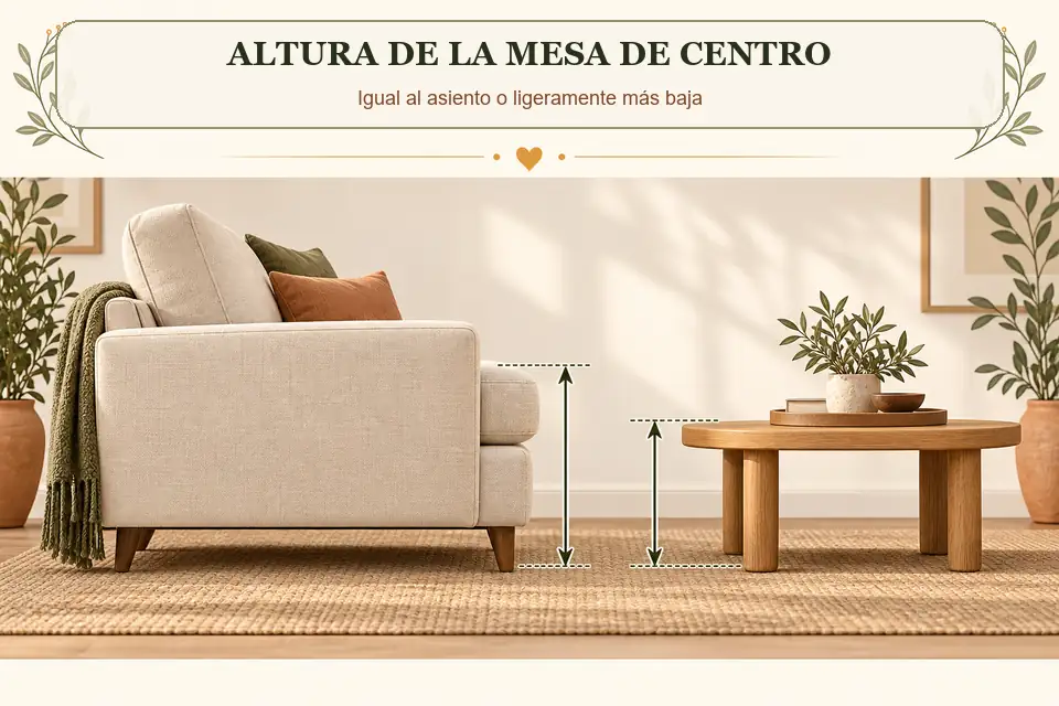 Altura correcta de la mesa de centro respecto al asiento