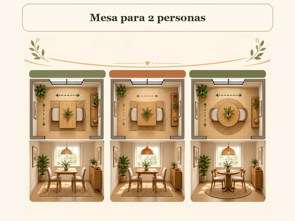 Medidas y formas de mesa para 2 personas