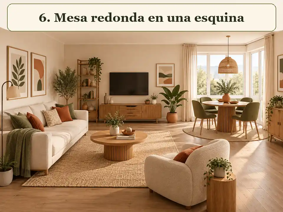 Mesa redonda colocada en una esquina