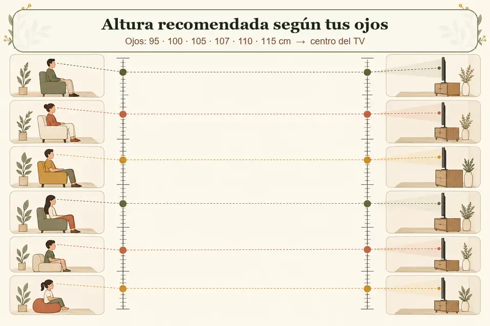 Tabla visual de altura de ojos y centro del televisor