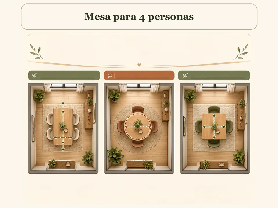 Medidas y formas de mesa para 4 personas
