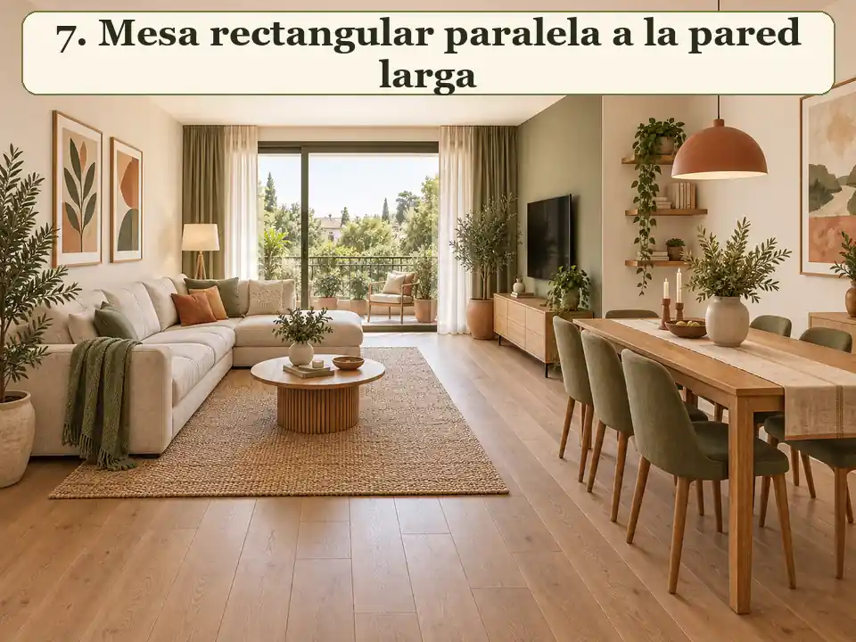 Mesa rectangular paralela a la pared larga