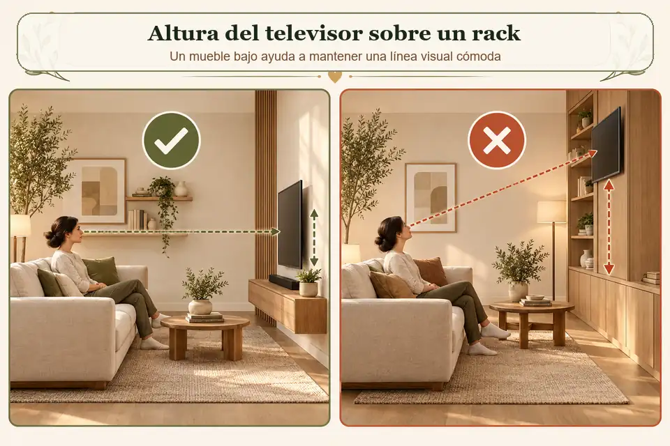 Altura del televisor sobre un rack bajo