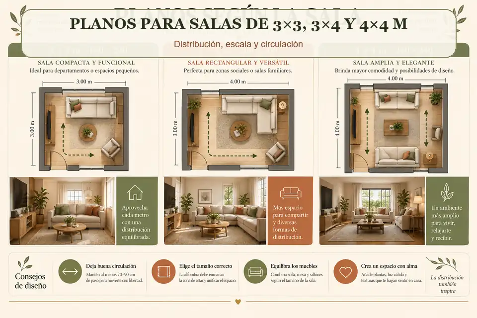 Planos de alfombras para salas de 3 por 3 3 por 4 y 4 por 4 metros