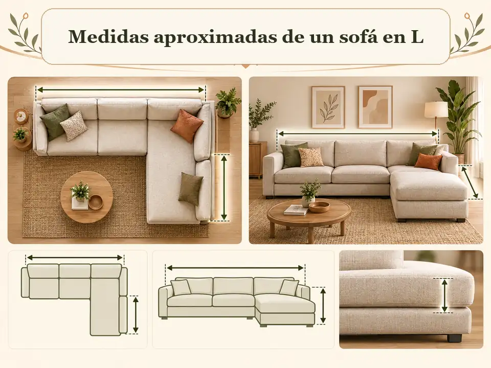 Medidas aproximadas de un sofá en L