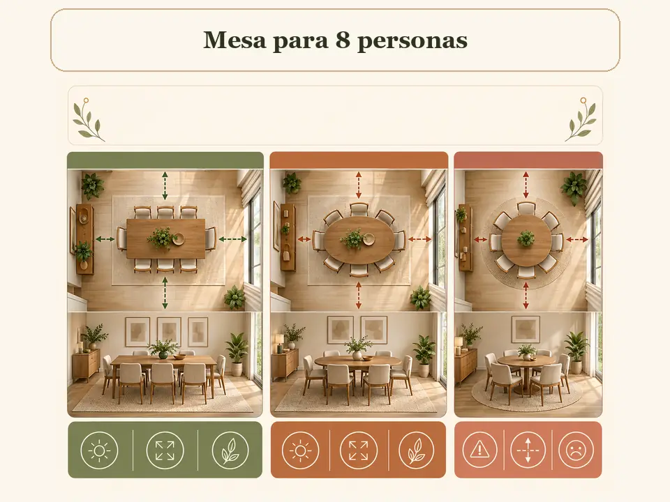 Medidas y formas de mesa para 8 personas