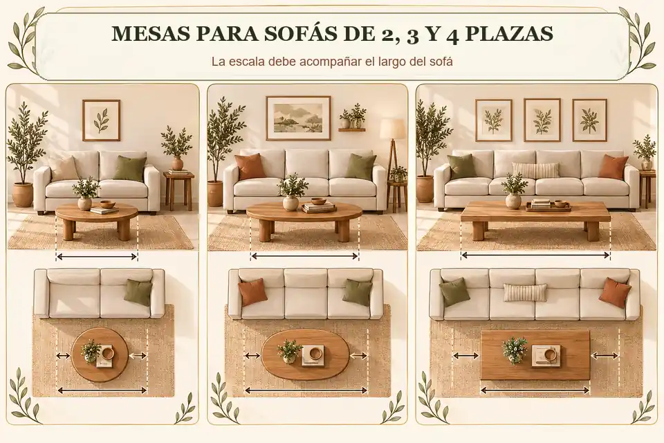 Mesa de centro para sofás de dos tres y cuatro plazas
