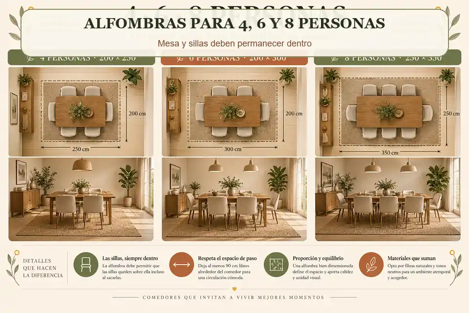 Medidas de alfombra para comedores de cuatro seis y ocho personas