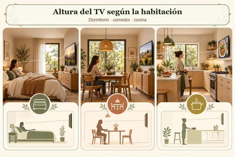 Altura del televisor en dormitorio comedor y cocina