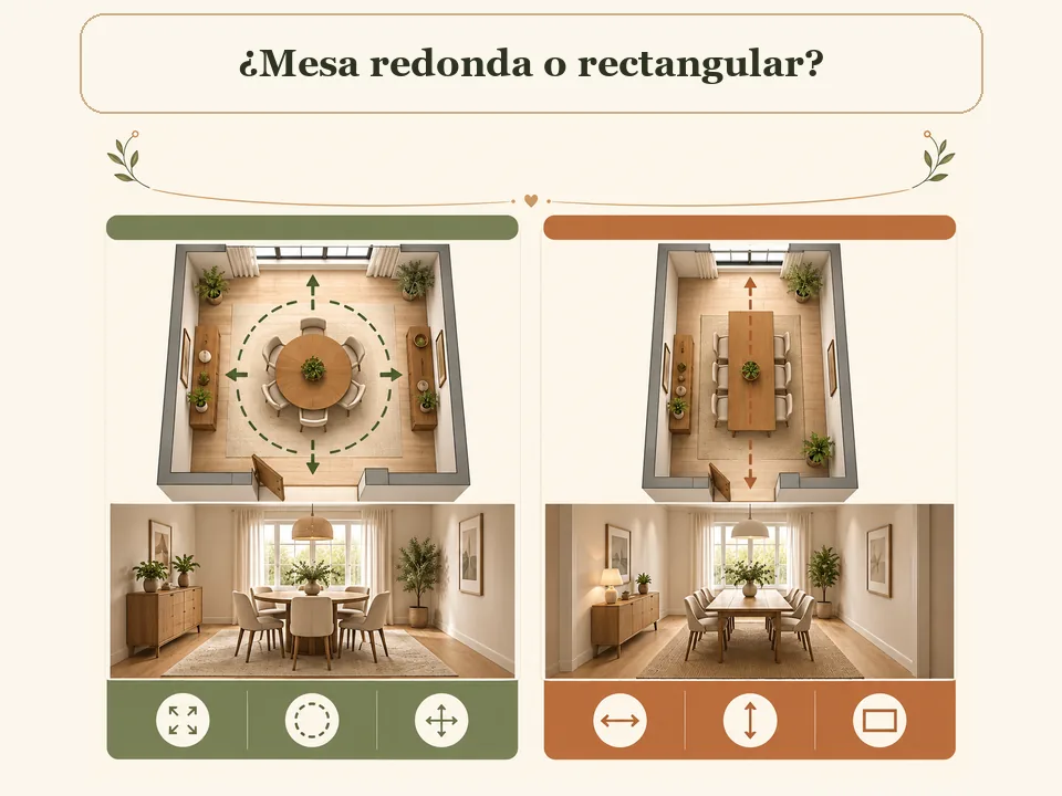 Comparación entre mesa redonda y rectangular