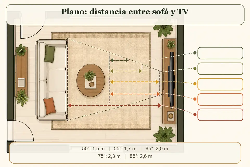Plano de distancia entre sofá y televisor