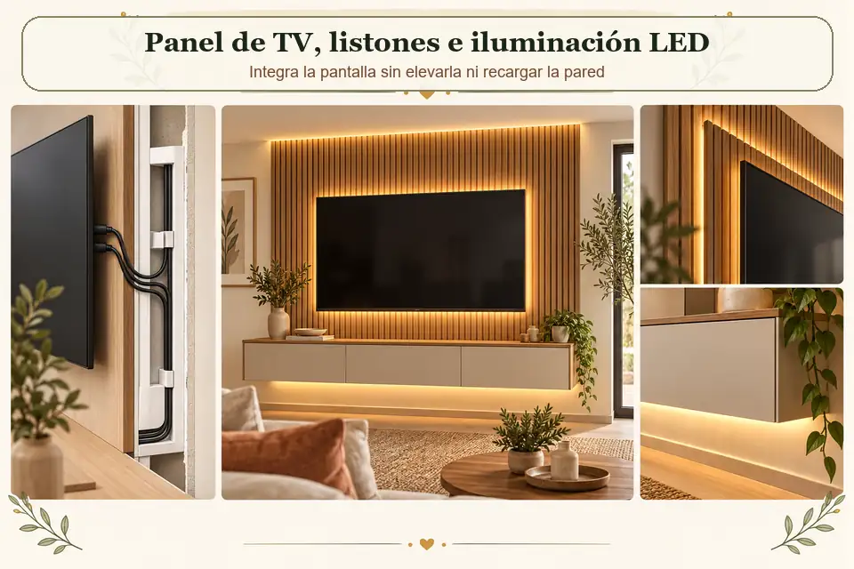 Panel de TV con listones e iluminación LED