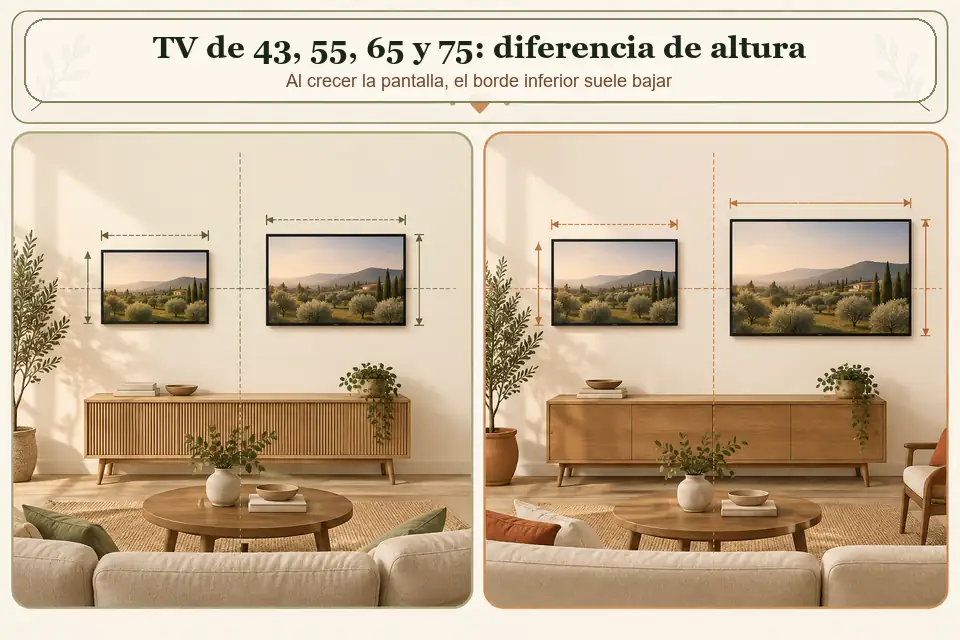 Comparación de tamaños y alturas de televisores