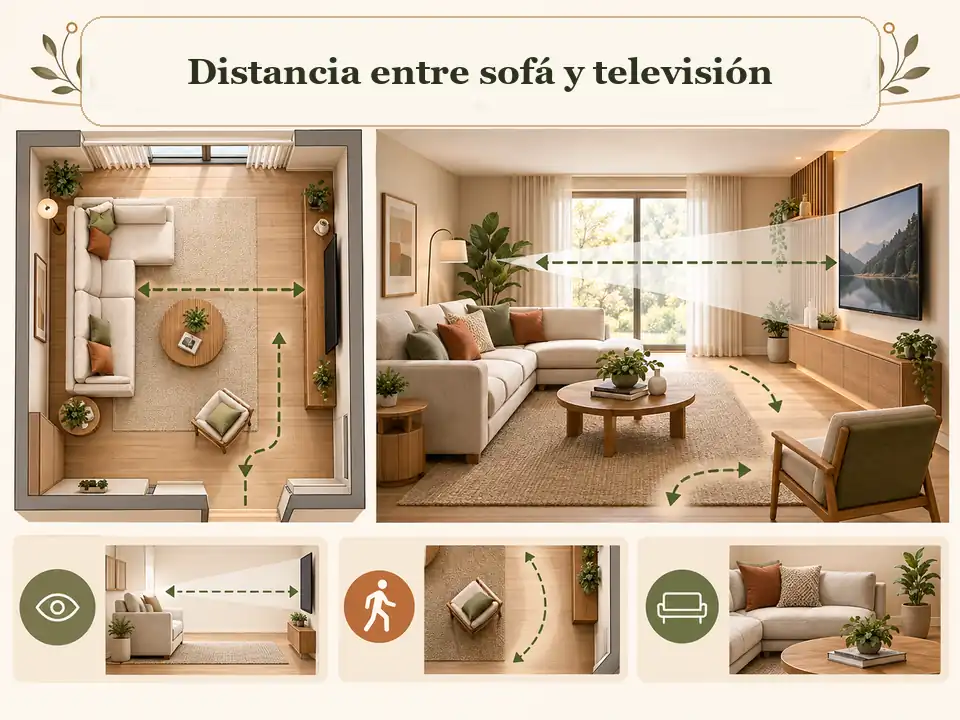 Distancia entre sofá y televisión