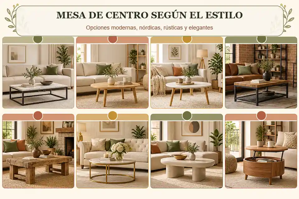 Tabla visual de mesas de centro según el estilo decorativo