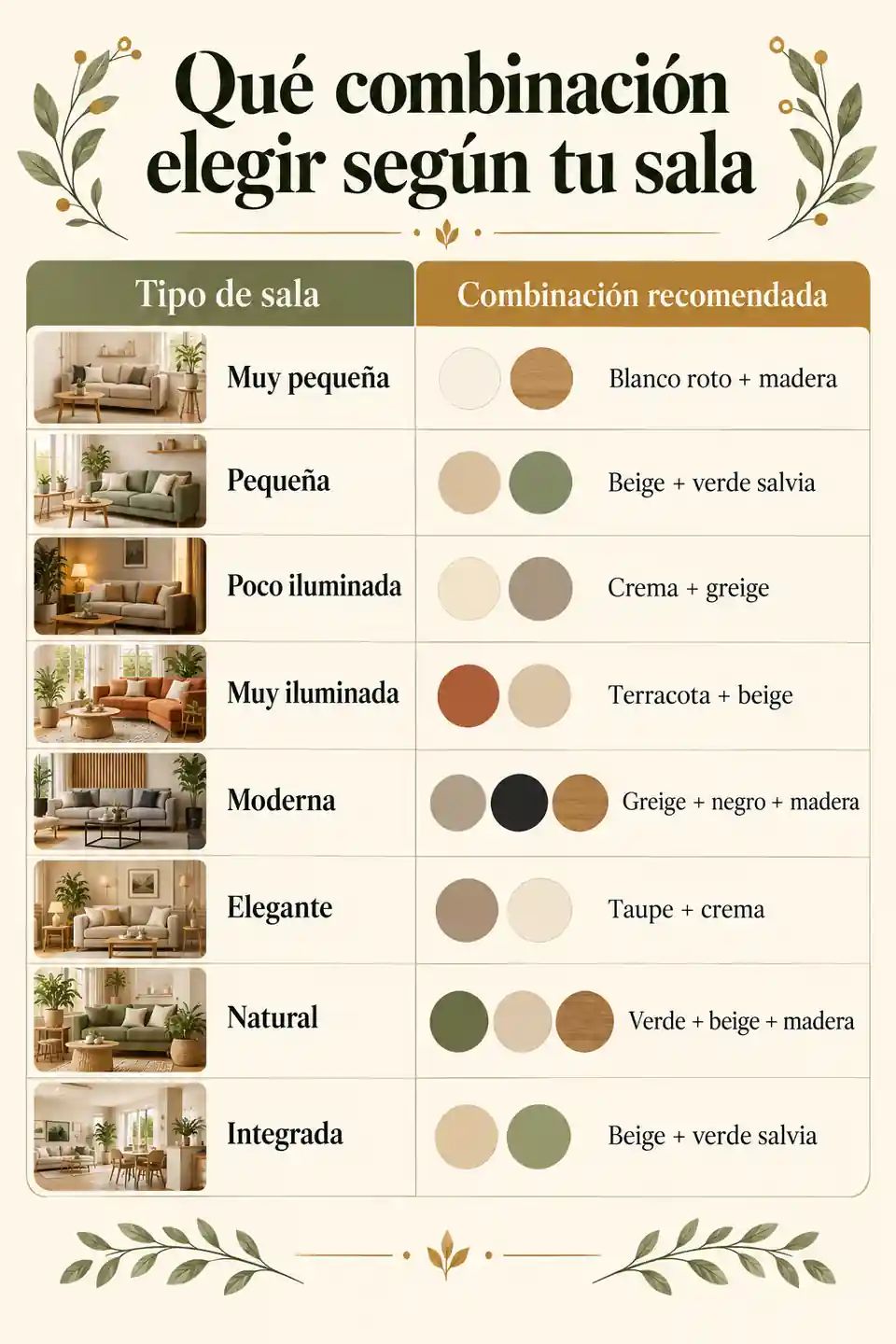 Qué combinación de colores elegir según el tipo de sala