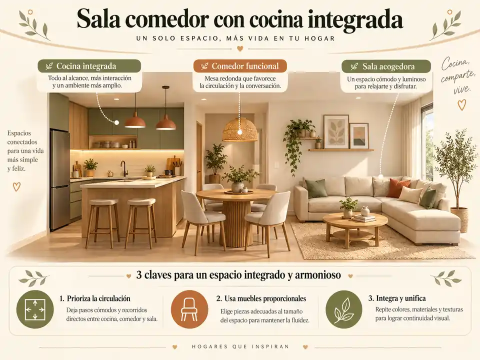 Muebles para sala comedor con cocina integrada