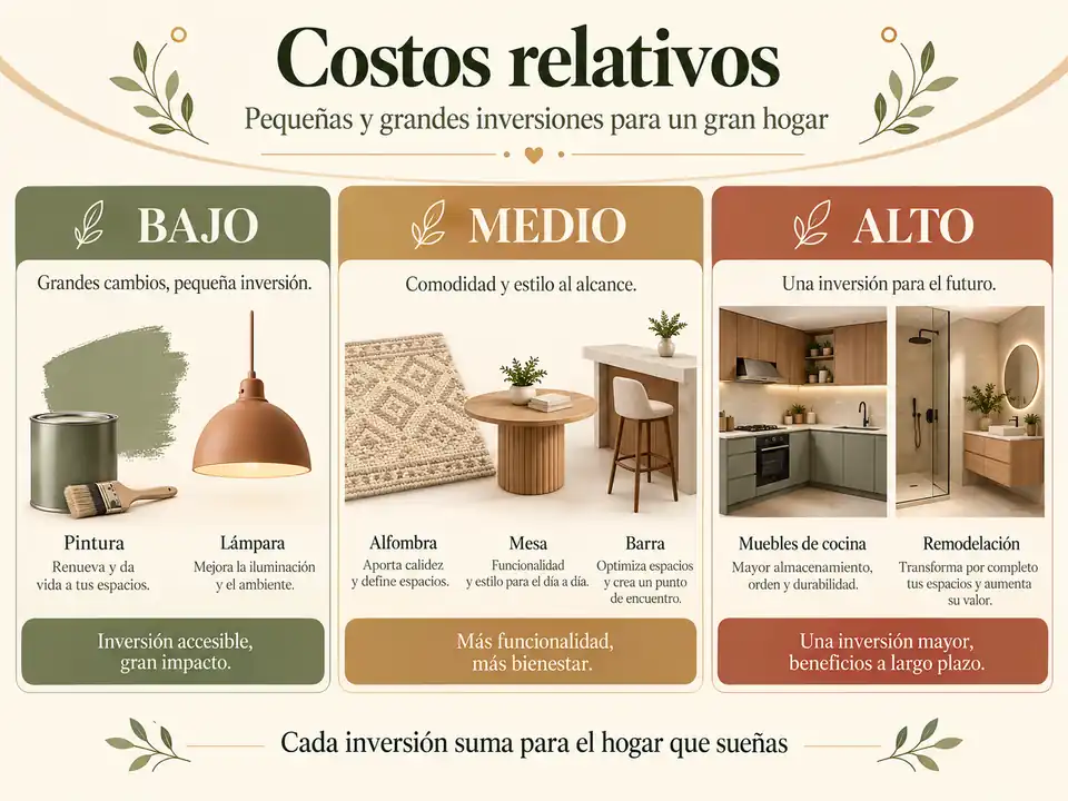 Costos relativos de una sala comedor con cocina integrada