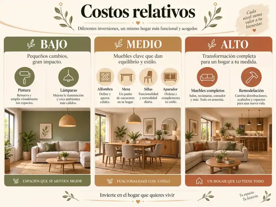 Costos relativos de una sala comedor elegante