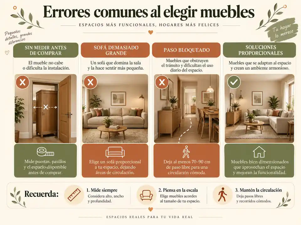 Tabla visual de errores comunes al elegir muebles