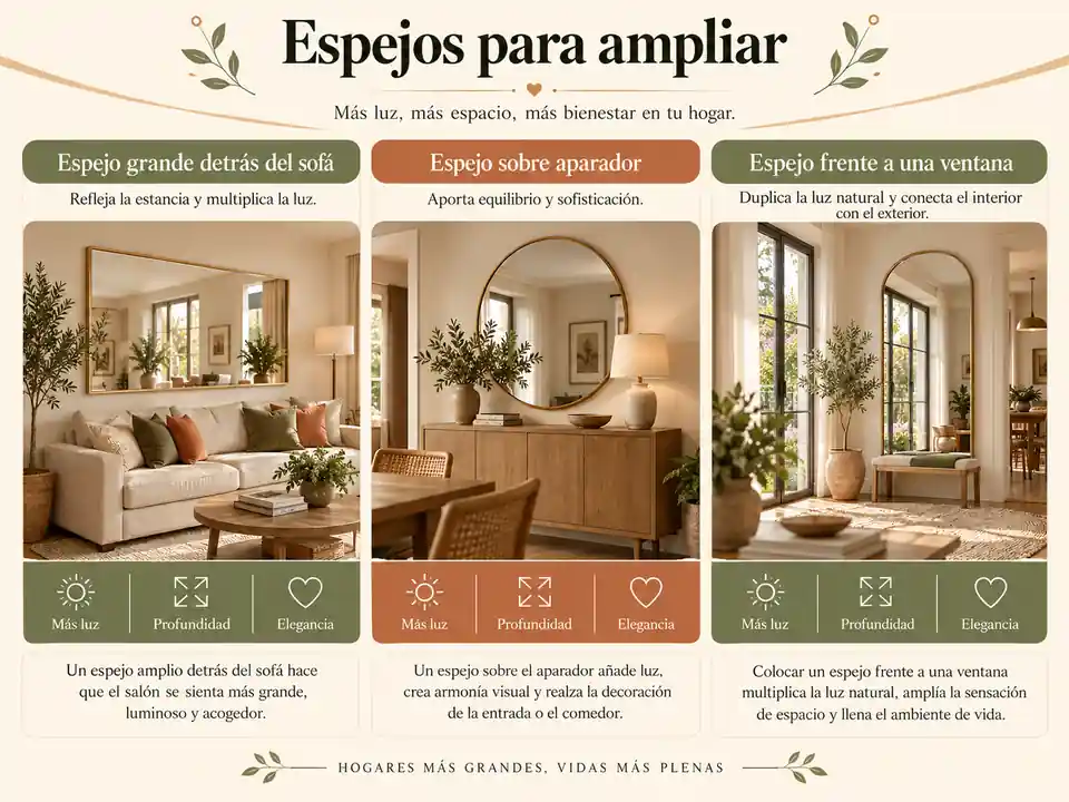 Espejos para ampliar visualmente una sala comedor