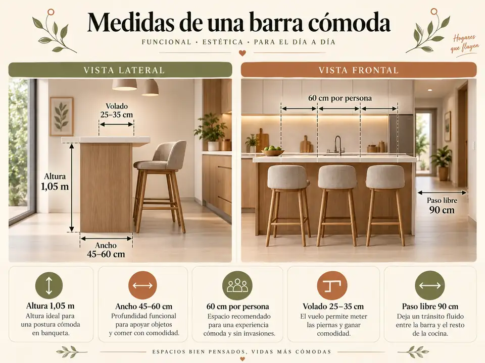 Medidas orientativas para una barra de cocina