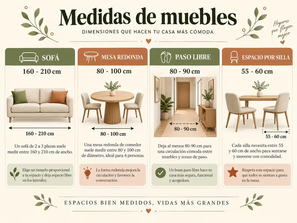 Tabla visual de medidas orientativas de muebles