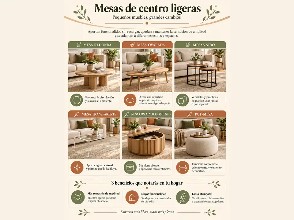 Tabla visual de mesas de centro ligeras