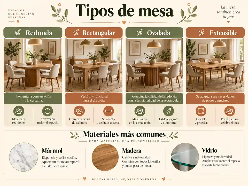 Tipos de mesa para un comedor moderno y elegante