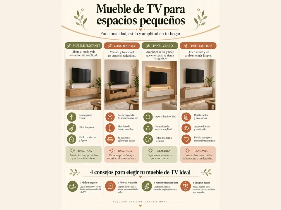 Tabla visual de muebles de TV para sala pequeña
