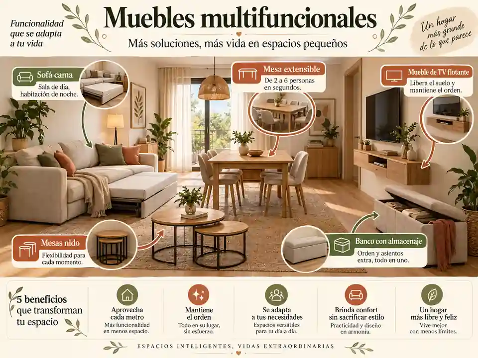 Muebles multifuncionales para sala comedor pequeña